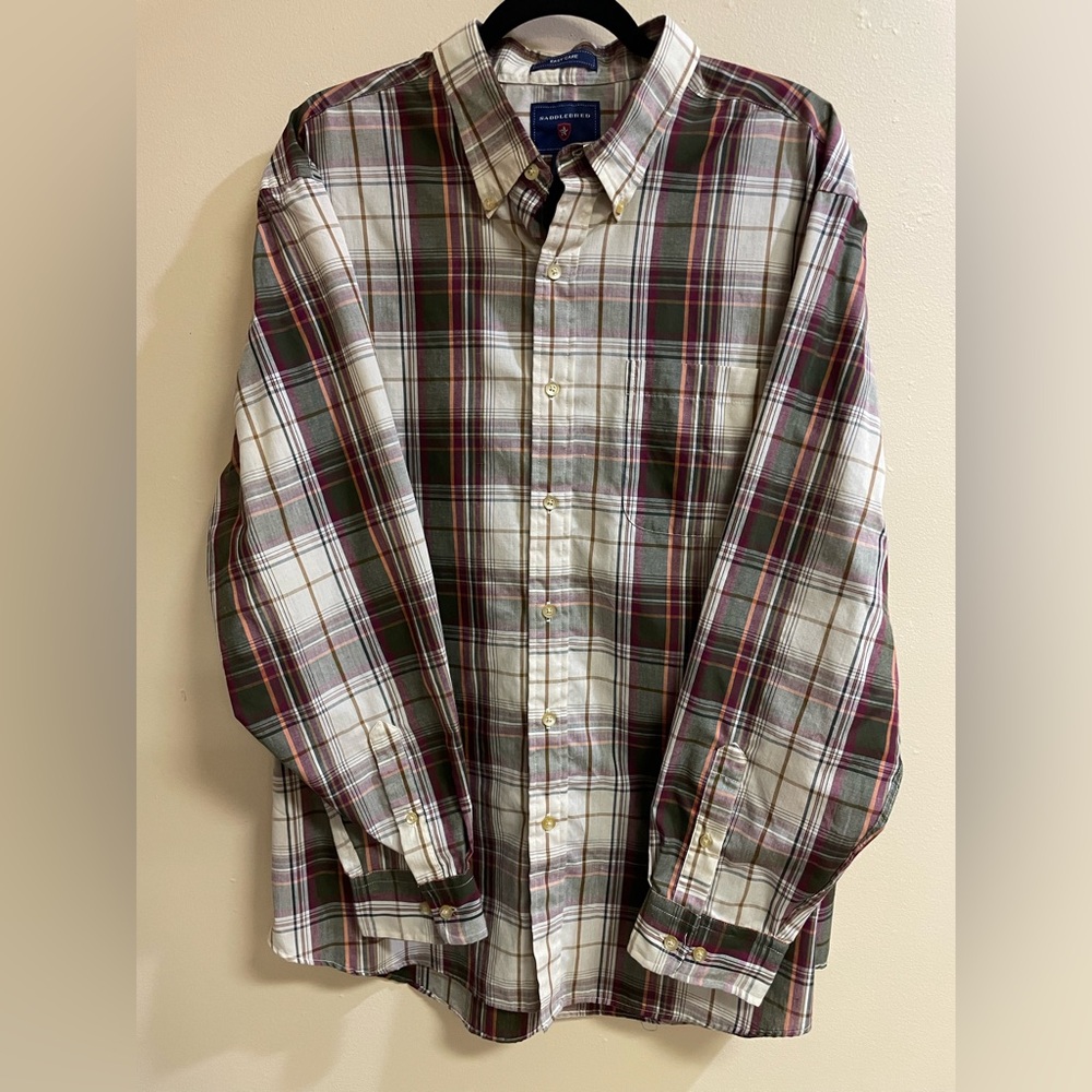 Saddlebred Easy Care Multicolor Plaid LS BD Shirt Men’s Size XL - Picture 1 of 6